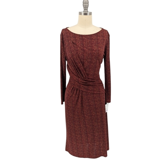 Talbots Printed Jersey Knit Dress Red S preppy Business casual classic stretch - Picture 1 of 7